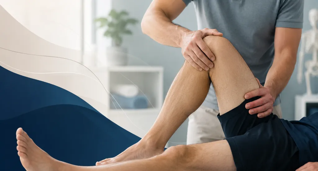 Physical therapist performing manual therapy and joint mobilization treatment on a patient