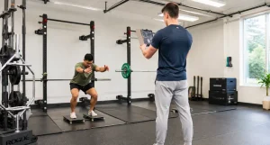 Athlete using force plate testing during sports rehabilitation