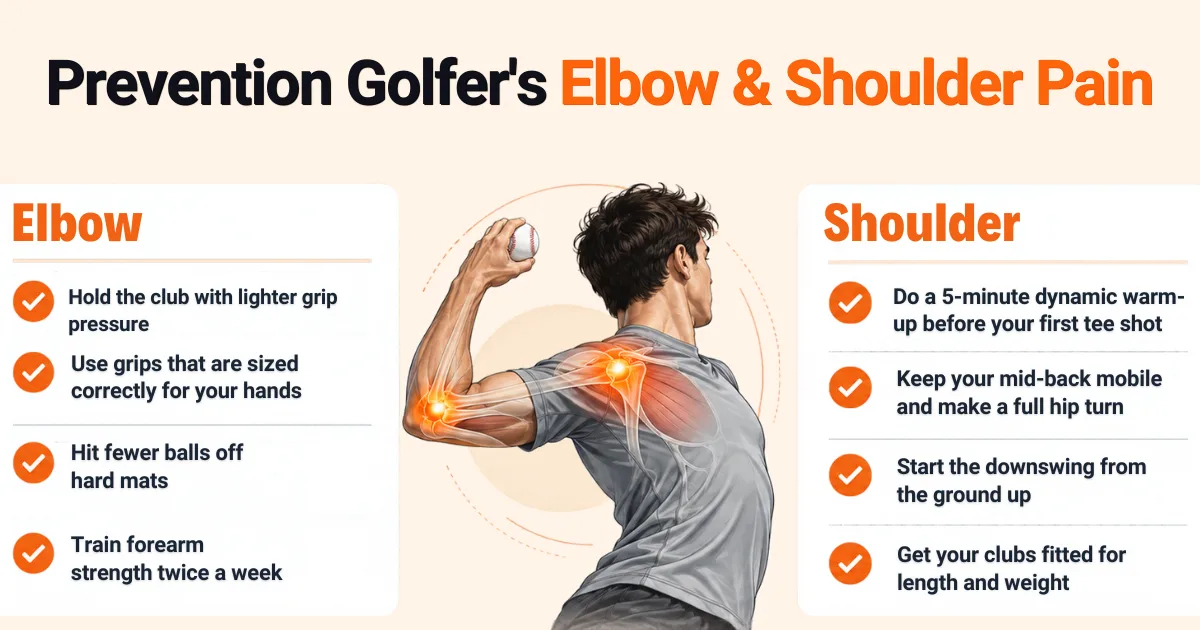 Checklist of tips to prevent shoulder and elbow pain in golf